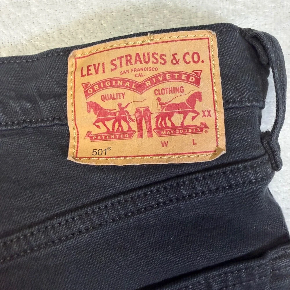 Levis 501 Original Fit Black Denim Button Fly Straight Leg Jeans W29 L30